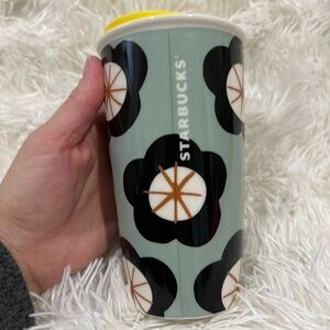 Starbucks Green Spring Black Floral Travel Mug